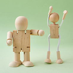 未完成の空白の木製ロボットおもちゃ  DIYの手塗りの工芸品のため  湯通しアーモンド  112x106x37mm  10個/セット&nbsp;AJEW-TA0001-03