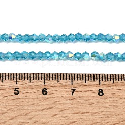 Ab色のメッキ透明ガラスビーズ連売り  双円錐形  多面カット  半分メッキ  ダークターコイズ  2.5x3mm  穴：0.7mm  約148~149個/連  15.35~15.55''（39~39.5センチメートル）&nbsp;GLAA-G127-01C