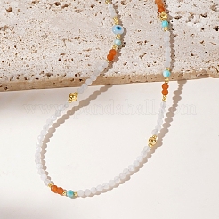 Summer Natural Seashell Ecil Eye & Faceted Round Natural White Jade Beaded Necklaces for Women&nbsp;YK7575-2