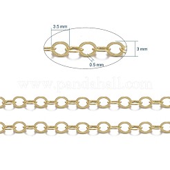 真鍮フラットオーバルアズキチェーン  溶接されていない  スプールで  カドミウムフリー＆ニッケルフリー＆鉛フリー  ゴールドカラー  3.5x3x0.5mm  約301.83フィート（92m）/ロール&nbsp;CHC025Y-G