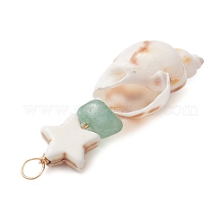 3Pcs 3 Styles Dyed Synthetic Turquoise Star & Natural Green Aventurine Chip & Natural Shell Pendants&nbsp;PALLOY-JF03691
