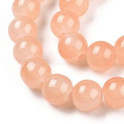 ジェイド風ガラスビーズ連売り  スプレー塗装  ラウンド  ライトサーモン  8mm  穴：1.3~1.6mm  約100個/連  31.4インチ&nbsp;DGLA-S076-8mm-28-A