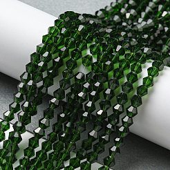 透明ガラスビーズ連売り  多面カット  双円錐形  濃い緑  4x4mm  穴：0.8~1mm  約75~78個/連  28~29cm&nbsp;EGLA-A039-T4mm-D25