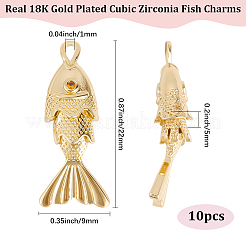 10個真鍮マイクロパヴェクリアキュービックジルコニアペンダント  魚のチャーム  18KGP本金メッキ  22x9x5mm  穴：1mm&nbsp;KK-BBC0023-49