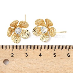 Flower Brass Micro Pave Cubic Zirconia Stud Earring Findings&nbsp;KK-M326-08G