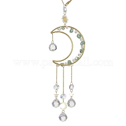 Nuggets Natural Quartz & Brass Moon Hanging Suncatchers&nbsp;HJEW-JM04253-03