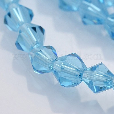 ダブルコーンガラスビーズ連売り  多面カット  ライトスカイブルー  4x4mm  穴：0.8~1mm  約75~78個/連  28~29cm&nbsp;EGLA-P016-4mm-02-1