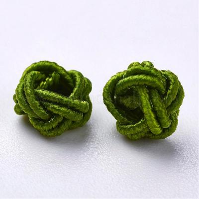 ポリエステルファブリックビーズ  ラウンド  オリーブドラブ  6x5mm  穴：4mm  約200個/袋&nbsp;WOVE-N002-38-1