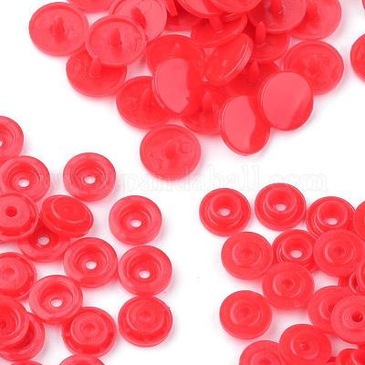 プラスチックスナップファスナー  レインコートのスナップボタン  フラットラウンド  レッド  12x6.5mm&nbsp;BUTT-S020-58E-1
