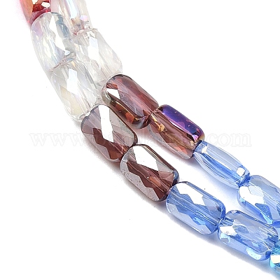 電気メッキガラスビーズセット  長方形  多面カット  グラデーションカラー  ミックスカラー  7x4x3.5mm  穴：1mm  約60~63個/連  16.14''~16.92''（41~43センチメートル）&nbsp;EGLA-D300-05-10-1