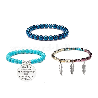 ブレスレット 3 個 3 スタイル合成ターコイズ (染色