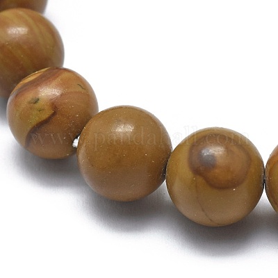 Natural Wood Lace Stone Bead Stretch Bracelets&nbsp;BJEW-K212-B-041-1