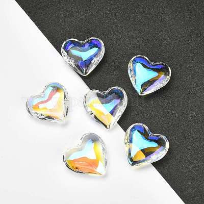 気まぐれSALE オリジナルチャーム ハート カラフル ガラスチャーム ハート カラフル 40~41x42~43x15mm 穴：2mmの通販