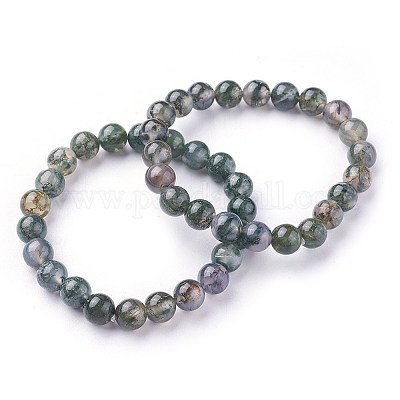 Natural Moss Agate Beads Stretch Bracelets&nbsp;BJEW-F380-01-B15-1