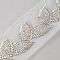 Glass Seed Beads Leaf Mesh Cloth Lace Ribbon, White, 2-1/2 inch(65mm)