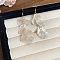 Shell Dangle Earrings, Flat Round, Golden, Floral White, 80mm