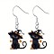 Acrylic Dangle Earrings, Platinum, Cat Shape, 31x33mm