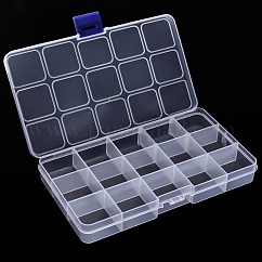 Plastic Bead Storage Container, 15 Compartment Organizer Boxes, Rectangle, Clear, 17.5x10x2.5cm, Compartment: 3.2x2.9x2.1cm