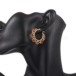 3 Pairs Brass Natural Gemstone Hoop Earrings&nbsp;EJEW-TA00782