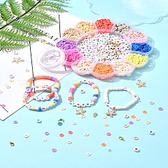 手作りポリマー粘土ヘイシビーズDIYジュエリーキット  ハートと文字のアクリルビーズ付き  ミックスカラー  7~18〜X 3.5~15mm  穴：1.2~2mm&nbsp;DIY-FS0006-66A