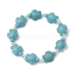Synthetic Turquoise & Non-magnetic Hematite Beads Stretch Bracelets for Women Men&nbsp;BJEW-JB13729-01