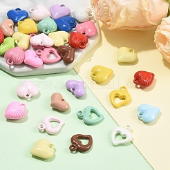 40個 4スタイル ベーキングペイント アクリルパーツ  ハートチャーム  ミックスカラー  12~19x15~17x4~8mm  穴：1.5~3mm  10個/スタイル&nbsp;OACR-YW0004-48