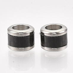 304ステンレススチールビーズ  ファイバと  大穴ビーズ  バスケット織り模様の列  ステンレス鋼色  ブラック  10x8mm  穴：6mm&nbsp;STAS-S079-100A-P