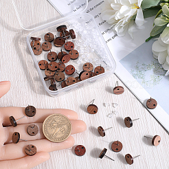 木製スタッドピアス金具50個  穴と100個のプラスチック製イヤーナット付き  フラットラウンド  10mm  穴：1.6mm  ピン：0.8mm&nbsp;FIND-SP0001-19B
