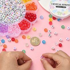 DIYブレスレット作りキット  プラスチックバレルとアクリルレタービーズを含む  伸縮性のある糸  はさみ  ミックスカラー  ビーズ：490個/箱&nbsp;DIY-YW0007-75