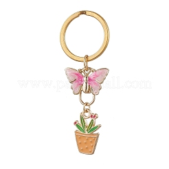 鉢植えと蝶の合金エナメルペンダントキーホルダー3個  真鍮製スプリットキーリング付き  ミックスカラー  ゴールドカラー  66mm  3個/セット&nbsp;KEYC-JKC01160