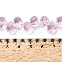 透明ガラスビーズ  ティアドロップチャーム  トップ掘削  多面カット  ピンク  10.5x8mm  穴：1.2mm  約95~100個/連  61~62cm&nbsp;GLAA-Z017-01L