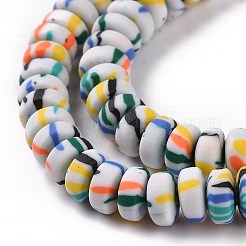 手作りのポリエステル粘土ビーズ連  そろばん  銀  6.5~7.5x3~3.5mm  穴：1.4~1.8mm  約111~117個/連  15.63''~16.14''（39.7~41センチメートル）&nbsp;CLAY-P001-02C