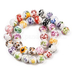 Mixed Styles Floral Printed Porcelain Beads Strands&nbsp;PORC-M004-02M