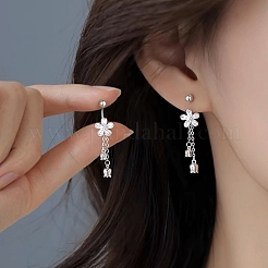 999 Fine Silver Flower Tassel Ear Plug Gauges&nbsp;EJEW-P296-10S