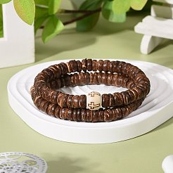 Flat Round Coconut Beads Stretch Bracelets Set&nbsp;BJEW-JB07010