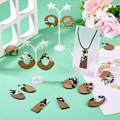 16Pcs 8 Styles Transparent Resin & Walnut Wood Big Pendants&nbsp;RESI-TA0003-71