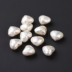 ABSプラスチックビーズ  UVメッキレインボー虹色ビーズ  ハート  ホワイト  16.5x19.5x11.5mm  穴：2mm&nbsp;FIND-A013-08