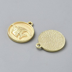 合金ペンダント  フラットラウンド  ゴールドカラー  魚  20x17x2mm  穴：1.8mm&nbsp;FIND-WH20023-115G-01