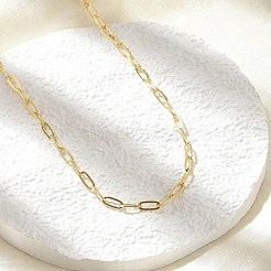 真鍮ペーパークリップチェーンネックレス  長持ちメッキ  ラックめっき  鉛フリー＆カドミウムフリー  18KGP本金メッキ  17.52インチ（44.5cm）&nbsp;NJEW-A042-17G-02