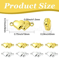合金マグネットクラスプ  ハート  プラチナ·ゴールデン  8x19x6mm  穴：1.5mm  10個/セット&nbsp;FIND-CJZ0009-01