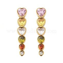 304 Stainless Steel Colorful Cubic Zirconia Tassel Stud Earrings&nbsp;EJEW-Z094-01G-G