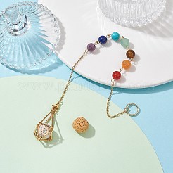 Chakra Mixed Synthetic & Natural Round Gemstone Pointed Dowsing Pendulums&nbsp;PALLOY-JF02520-02