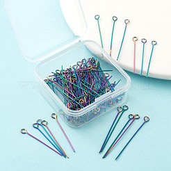 100個2スタイルイオンプレーティング(IP)304ステンレススチールアイピン  虹色  22ゲージ  30x0.6mm  35x0.6mm  穴：2mm  50個/スタイル&nbsp;STAS-LS0001-60MC