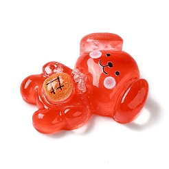 半透明樹脂デコデンカボション  パイナップルを持った漫画の犬  レッド  23x20x7mm&nbsp;RESI-M039-04A
