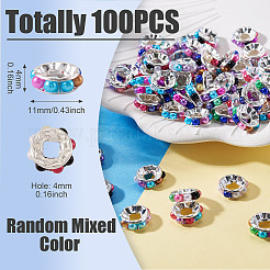 プラスチックガラスラインストーンヨーロピアンビーズ100個  ディスク  ミックスカラー  11x4mm  穴：4mm&nbsp;KY-TADJ0001-02