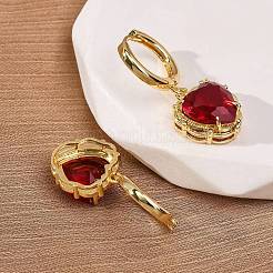 Valentine's Day Heart Brass & Glass Hoop Earrings&nbsp;EJEW-Z164-23G-01