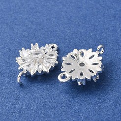 真鍮舗装クリアキュービックジルコニアコネクタチャーム  花のリンク  925銀メッキ  17x11.5x4mm  穴：1.2mmと1.6mm&nbsp;CU-CBAEC99-09S