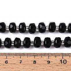 天然ブラックオニキス(染色&加熱)ビーズ連売り  シードビーズで  多面カット  ロンデル  7~8.5x5~7mm  穴：1mm  約22~28個/連  7.09~7.87インチ（18~20cm）&nbsp;G-N327-08A-01