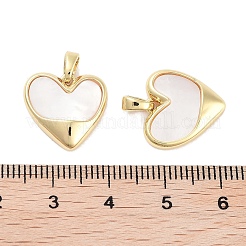 真鍮パヴェ天然シェルハートチャーム  18KGP本金メッキ  15x15x4.5mm  穴：4.5x3mm&nbsp;KK-C051-24G