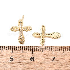 Cross Brass Micro Pave Clear Cubic Zirconia Hoop Earrings&nbsp;EJEW-H178-04G